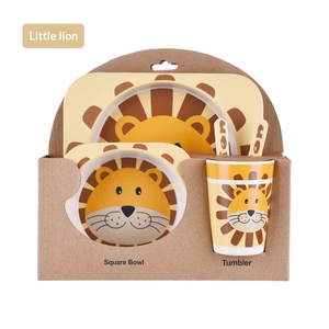 Juego de Vajilla Infantil de Fibra de Bambú, Plato, Cuchara, Tenedor y Taza con Diseño de Dibujos Animados, para Alimentación Complementaria - Product Image 1