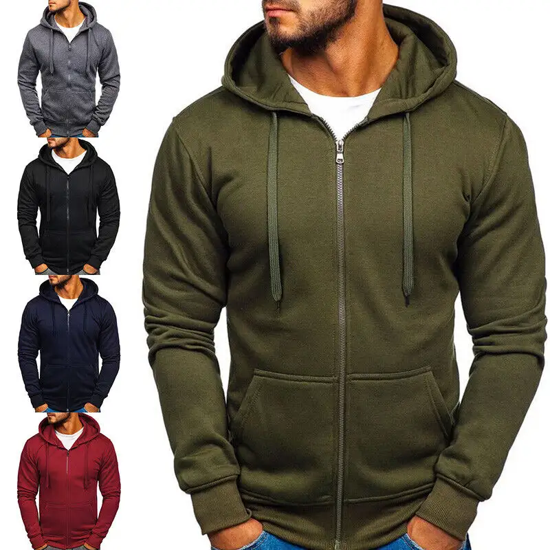 Customizable Slim Fit Hoodies Men's Athletic Warm Soft Long Sleeve Fleece Zip Up Sweater Jacket Hoodie Outwear