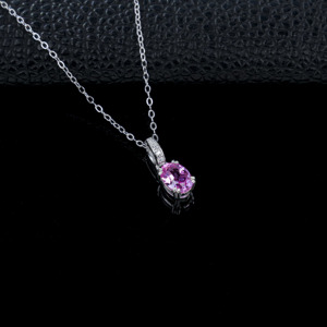 925 Sterling Silver Lab-Grown Padparadscha <b>Pink</b> Sapphire <b>Necklace</b> - Product Image 3