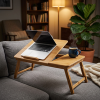 Escritorio Plegable de Bambú para Portátil, Ajustable, Bandeja Portátil para Computadora con Cajón, Bandeja para Servir Desayuno para Oficina en Casa