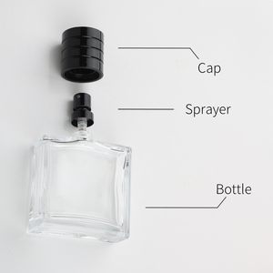 Flacons de parfum en verre transparent rectangulaires plats sans sertissage Eric Premium 50 ml 100 ml avec bouchons noirs et logo sérigraphié - Product Image 3