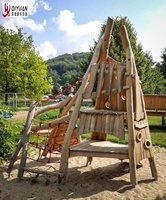 Equipo de Juegos Infantiles para Exteriores, Combinación de Tobogán de Plástico y Madera con Escalada