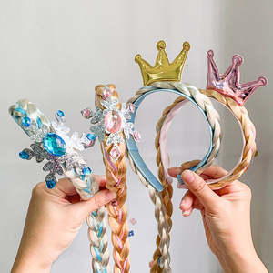 Serre-tête Couronne Enfant <span class=keywords><strong>Reine</strong></span> <span class=keywords><strong>des</strong></span> <span class=keywords><strong>Neiges</strong></span> Nœud Flocon de Neige Perruque Bébé Fille Tresse Longue Bleu Glace Accessoire Cheveux Princesse en Tissu - Product Image 3