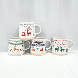 Christmas Reindeer Pattern Vintage Stoneware Ceramic Eco-friendly Dishwasher & Microwave Safe Customizable Colors Coffee Mug - Product Image 2