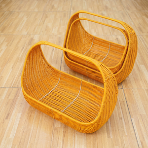 Cesta Ovalada de Bambú Hecha a Mano, Duradera, Amarilla, Portátil, Decoración del Hogar, Artesanía Moderna, Cesta de Almacenamiento, Cesta Navideña - Product Image 1