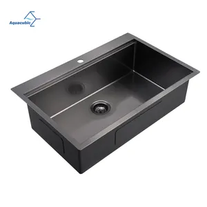 USA Free Shipping 30" X 22" Gunmetal Black Drop In With Ledged Workstation Handmade Kitchen Sink