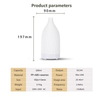 Diffuseur d'arômes en céramique Ce Rohs pour usage domestique, 100 ml, humidificateur électrique ultrasonique de bureau avec lumière nocturne