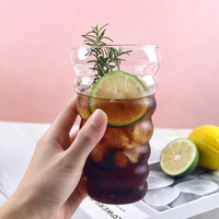 Gobelet en verre transparent à nervures ondulées, en verre borosilicate haute résistance, pour milkshake, café glacé, jus, maison, café