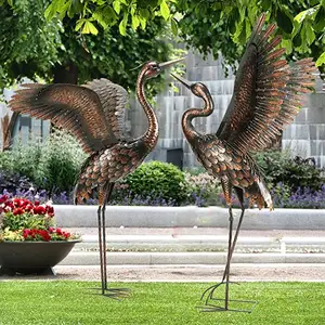 Garden Decoration Outdoor Metal Bird Sculpture Red-Crowned Crane