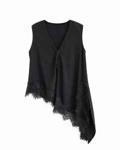 Chic Asymmetrical Sleeveless Lace <b>Top</b> with <b>Layered</b> Hem for Casual Office - Product Image 1