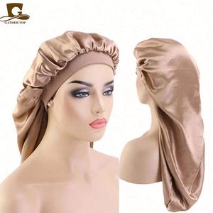 Bonnet en satin double couche grande taille avec logo personnalisé, couleur unie, pour cheveux longs, usage plage, pour femmes - Product Image 1