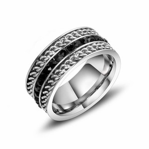 <b>Titanium</b> Steel <b>Ring</b> Chain Pattern <b>Black</b> Stones Channel Setting Men's Fashion <b>Ring</b> SA1014 - Product Image 1