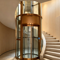 Ascenseur panoramique en verre à faible encombrement, 320 kg, 2-3 arrêts, MRL, sans engrenages, silencieux, pour villa de luxe, traction ronde