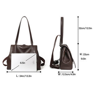 Sac à dos rétro en cuir véritable grande capacité, sac à dos en cuir souple tendance, sac à bandoulière de style universitaire, sac de voyage, sac bandoulière - Product Image 6