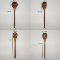 Ensemble d'ustensiles de cuisine en bois, 4 pièces : Spatule, Spatule ajourée, Cuillère à pâtes, Cuillère, Résistants à la chaleur, Sûrs pour les surfaces antiadhésives, Manche long, Naturel