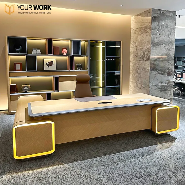 Luxuskontormöbel Führungskräfte-Lederschreibtisch E0 aus Holz modernes Design Chefdesk L-Form Direktor Büroschreibtisch möbel
