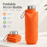 Bouteille d'eau pliable en silicone réutilisable, bouteille de sport pliable avec bouchon en acier inoxydable pour les voyages en plein air, le camping, OEM ODM