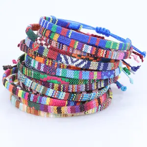 定制手工饰品波西米亚民族绳手链彩色编织条纹手链可调友谊手链