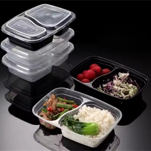 Boîtes à emporter en plastique épaissi à 2 compartiments, boîte à lunch jetable type bento - Product Image 6