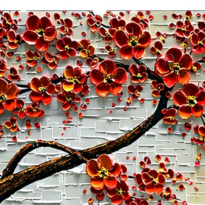 Peinture à l'huile abstraite à texture épaisse, motif <span class=keywords><strong>arbre</strong></span> à monnaie et fleurs, 100% peinte à la main, art mural 3D rouge sur toile - Product Image 4