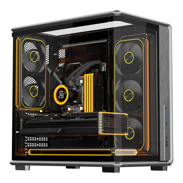Mid Tower Desktop Circular Arc Panoramic Tempered Glass Pc Casing Cpu Cabinet Atx Cooling Gaming Computer case