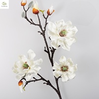 Bunga Ranting Magnolia Buatan Tangan Berkualitas Tinggi Bahan PU, Sentuhan Alami, untuk Dekorasi Pernikahan dan Meja