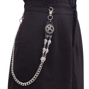 Chaîne de taille unisexe en argent tibétain avec pendentif croix et crâne, style punk, accessoire de mode décontracté, design à une seule boucle - Product Image 2