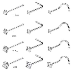 Titanium Alloy Zircon <b>Nose</b> <b>Studs</b> 1.5mm 2mm 2.5mm 3mm <b>L</b> <b>Shape</b> S <b>Shape</b> 7 <b>Shape</b> For <b>Nose</b> Lip Piercing Jewelry - Product Image 1