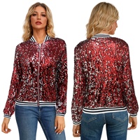 Manteau à paillettes scintillantes pour femmes Veste Hip Hop doublée de fermeture éclair à manches longues Nouvelle Lady Party Dance Performance Shiny Coat
