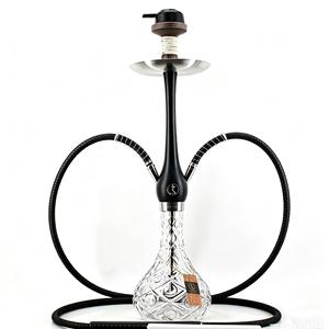 Set de Hookah de Vidrio Negro con Doble Manguera y Base Metálica, Chiminea para Lounge Bar - Product Image 1