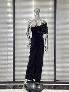 Высококачественное черное платье с вышивкой бисером, сексуальное, с открытыми плечами, на бретельках, для вечеринок - Product Image 4