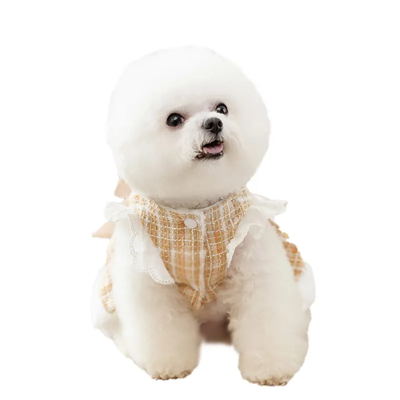 Mignon arc chien vêtements chauds en peluche vêtements pour animaux de compagnie à la mode automne et hiver confortable chiot robe de princesse