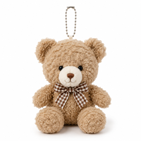 Porte-clés ours en peluche mignon avec nœud à carreaux, animal en peluche doux et moelleux, breloque de sac, pendentif pour sac à dos de filles, décoration de clé de voiture, cadeau