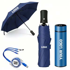 Parapluie de voyage promotionnel entièrement automatique à 3 plis en polyester pongé coupe-vent, personnalisable avec logo - Product Image 1