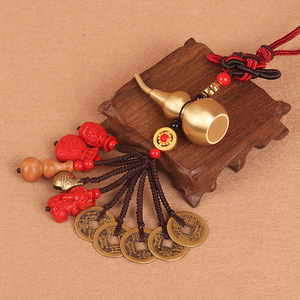 Pendentif de voiture Gozen en cuivre en forme de gourde, rouge et marron foncé, artisanal, décoration intérieure pour rétroviseur, porte-bonheur de sécurité - Product Image 4