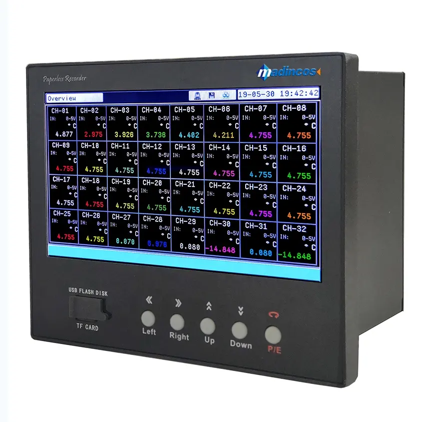 MPR5000S:7'' Industrial Universal 32 Multi Channels Digital Paperless USB Temperature Humidity Data Logger with Ethernet Modbus