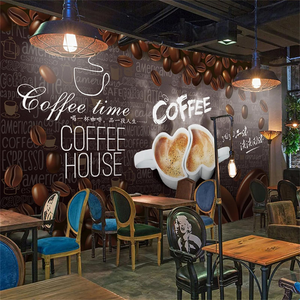 Murales Moderni Impermeabili con Arte dei Chicchi di Caffè, Carta da Parati Personalizzata con Lettere in Inglese Dipinte a Mano per Caffè e Ristoranti - Product Image 3
