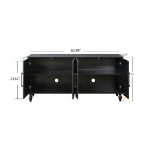 Carved Flower Door Large Storage Cabinet With Metal Handle For Living Room <b>Kitchen</b> Entryway <b>Black</b> - Product Image 6