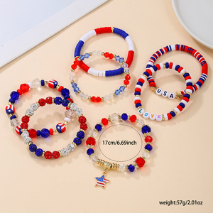 Independence Day <b>Beaded</b> <b>Bracelet</b> Set 7Pcs Red White Blue USA Letter Charm Jewelry Gift for Women <b>Men</b> Patriotic Party Accessory - Product Image 4