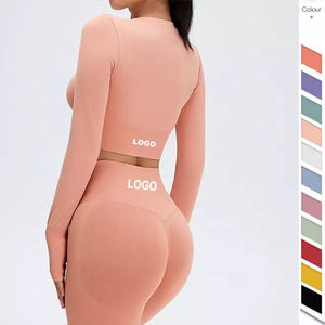 Haut de sport à manches longues pour femme, motif lettres, pour yoga et course, avec short de sport à taille élastique et fermeture respirante quadridirectionnelle - Product Image 3