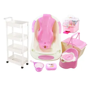 Baignoire bébé 8pcs ensemble fournitures baignoire en plastique et pot formation bain nouveau-né support panier avec support de rangement