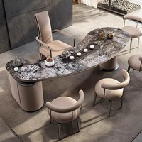 Table de Thé Chinoise en Pierre Frittée Luxe Léger, Ensemble de Table de Bureau pour PDG, Design Minimaliste Moderne Tout-en-un pour Villa et Bureau à Domicile