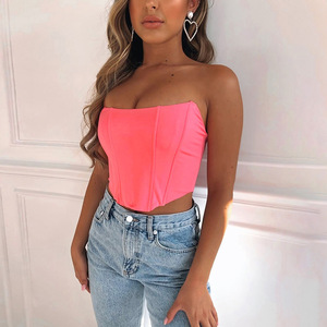 Top ajustado de <span class=keywords><strong>mujer</strong></span> estilo europeo y americano con espalda descubierta, cuello de una línea y diseño sexy que realza el abdomen. - Product Image 2