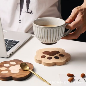 Autonomy Cat Paw Coaster Black <b>Walnut</b> Wood Heat Insulating Cup Holder For Tea <b>Coffee</b> <b>Table</b> Use Durable Design - Product Image 1