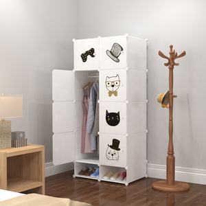 ホットセール中！8ドア ブラック プラスチック製 折りたたみ式ワードローブ/クローゼット（靴収納付き）寝室・リビングルーム用 - Product Image 4