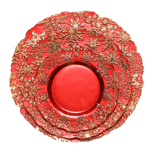 Ensemble d'assiettes à dîner en verre gaufré flocon <span class=keywords><strong>de</strong></span> neige élégant pour <span class=keywords><strong>Noël</strong></span>, assiettes <span class=keywords><strong>de</strong></span> présentation rouges et dorées pour fêtes <span class=keywords><strong>de</strong></span> fin d'année, mariages, cadeaux - Product Image 3