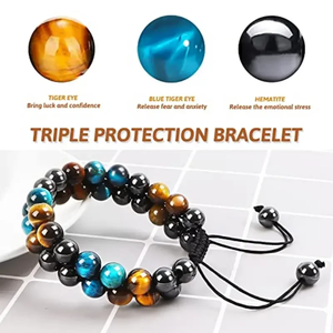 Pulsera de Cuentas de Ojo de Tigre Natural para Hombre, Joyería de Piedra de Lava y Hematita de Aleación para Distribución Global - Product Image 4