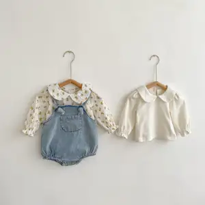 2022 Autumn New Baby Fashion Suit Cotton Baby Cowboy Strap Romper + Long Sleeve Top 2-piece Suit Optional
