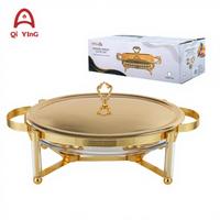 Offre Spéciale – Plat de Réchaud de Luxe 3L en Verre Doré et Acier Inoxydable pour Buffet, Chauffe-Plats Suspendu pour Traiteur