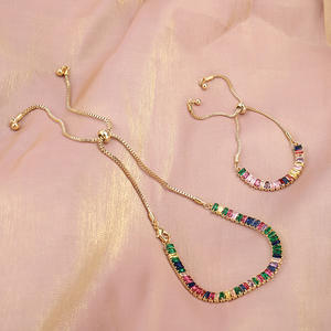 Pulsera de tenis de moda de Zirconia cúbica chispeante chapada en oro para mujer tobillera ajustable rectangular de color - Product Image 3